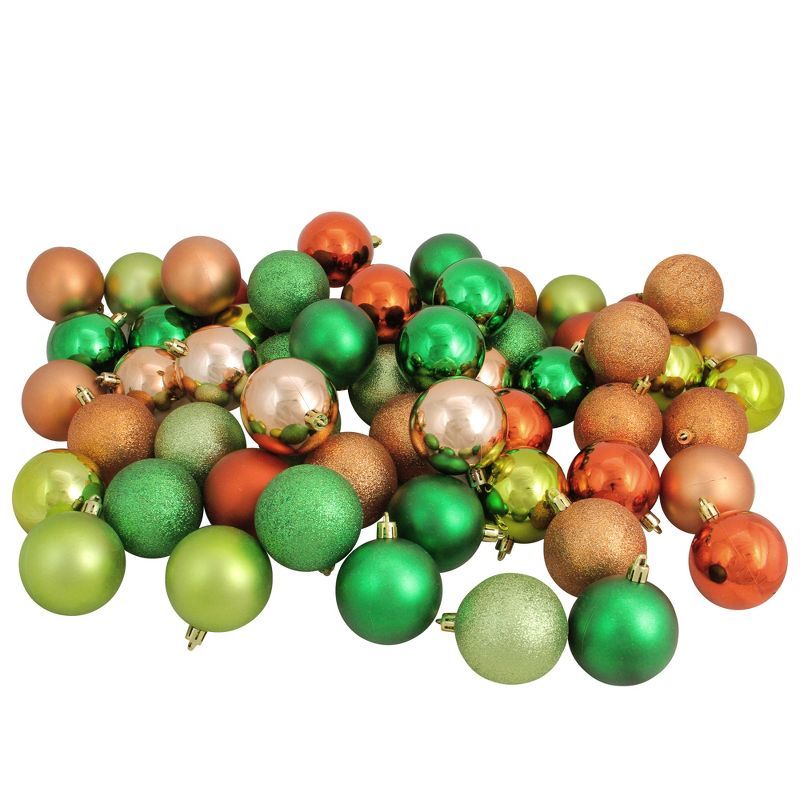 60-Piece Green and Orange Shatterproof Plastic Christmas Ball Ornaments