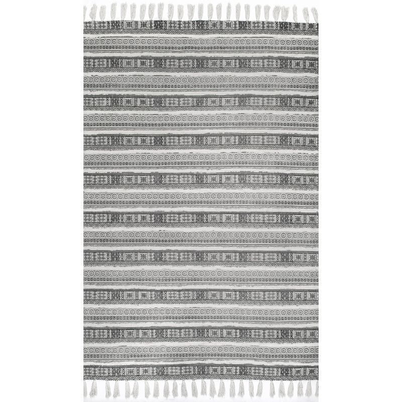 Handmade Gray Stripe Flat Woven Cotton Area Rug - 5' x 8'