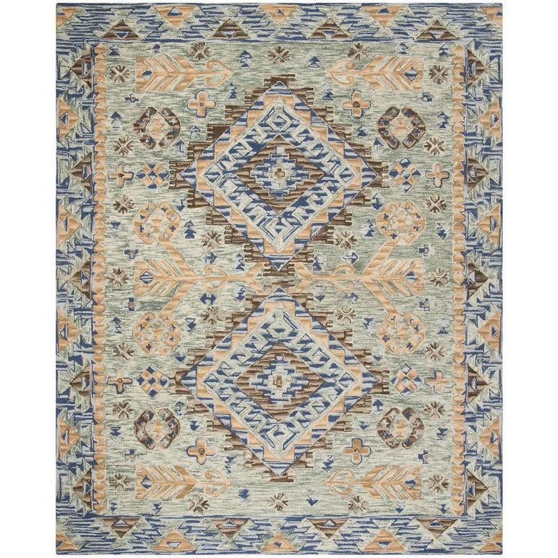 Handmade Tufted Woolen Floral Area Rug, Blue/Beige, 8' x 10'