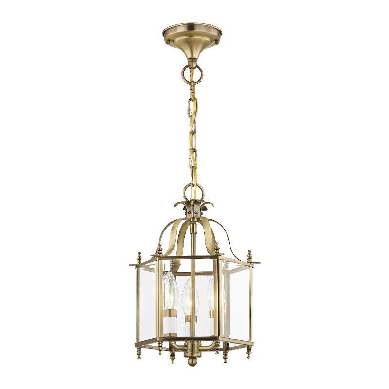 Livingston Mini 3-Light Pendant with Antique Brass Finish and Clear Beveled Glass