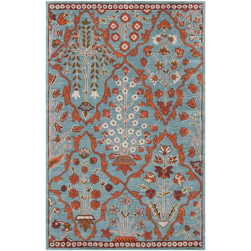 Handmade Floral Elegance Wool Area Rug, Blue, 5' x 8'
