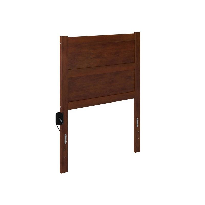 NoHo Walnut Twin Wooden Panel Headboard with Charging Station