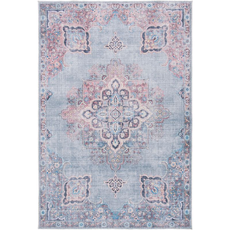 Serapi Ivory and Blue Rectangular Viscose Chenille Area Rug