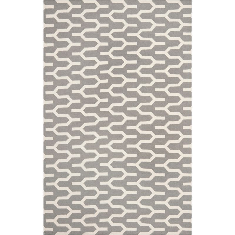 Ivory and Silver Geometric Wool 6' x 9' Area Rug