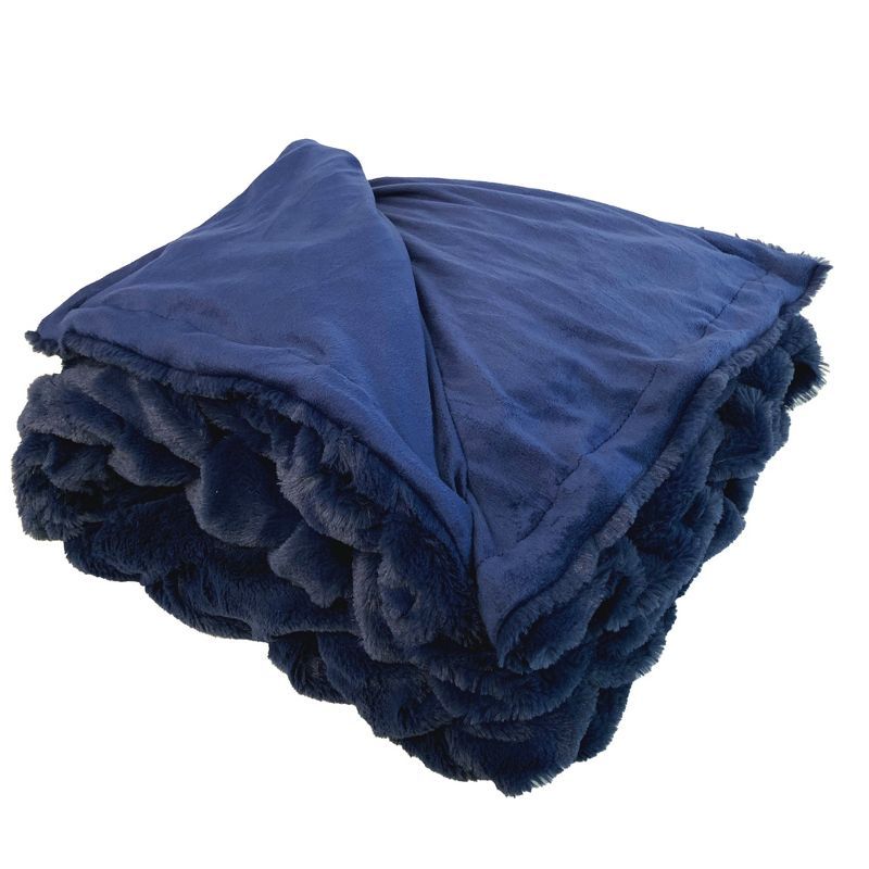 Luxurious Navy Braided Faux Fur & Flannel Throw, 50" x 60"