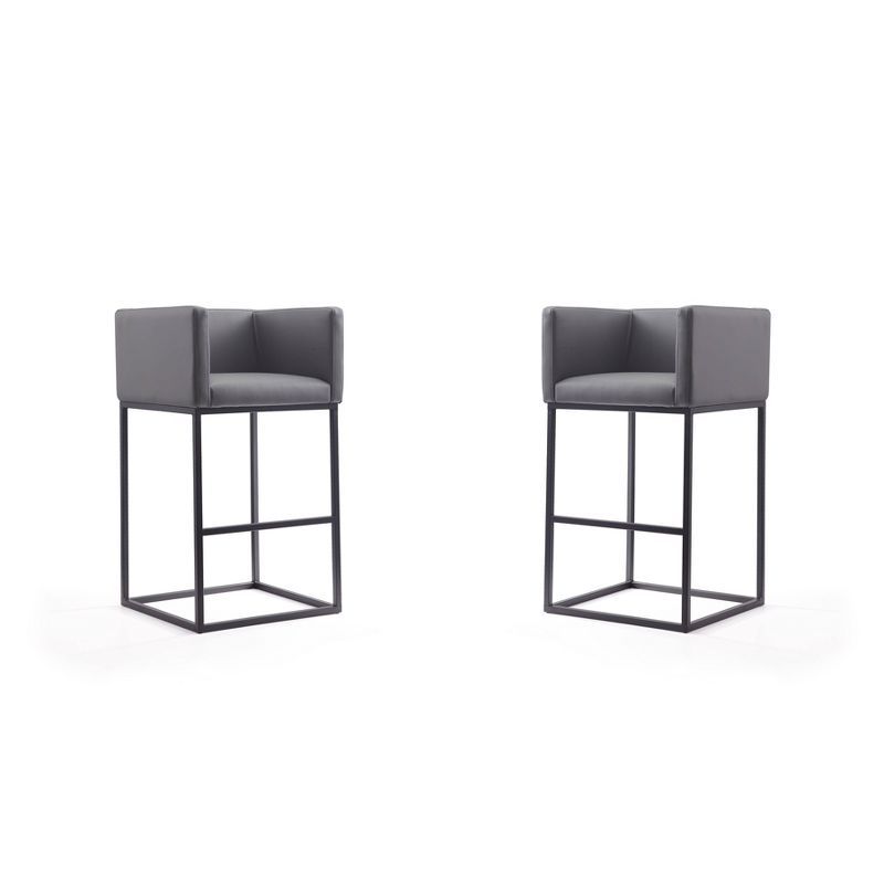 Embassy Geometric Silhouette Faux Leather Barstool, Grey and Black