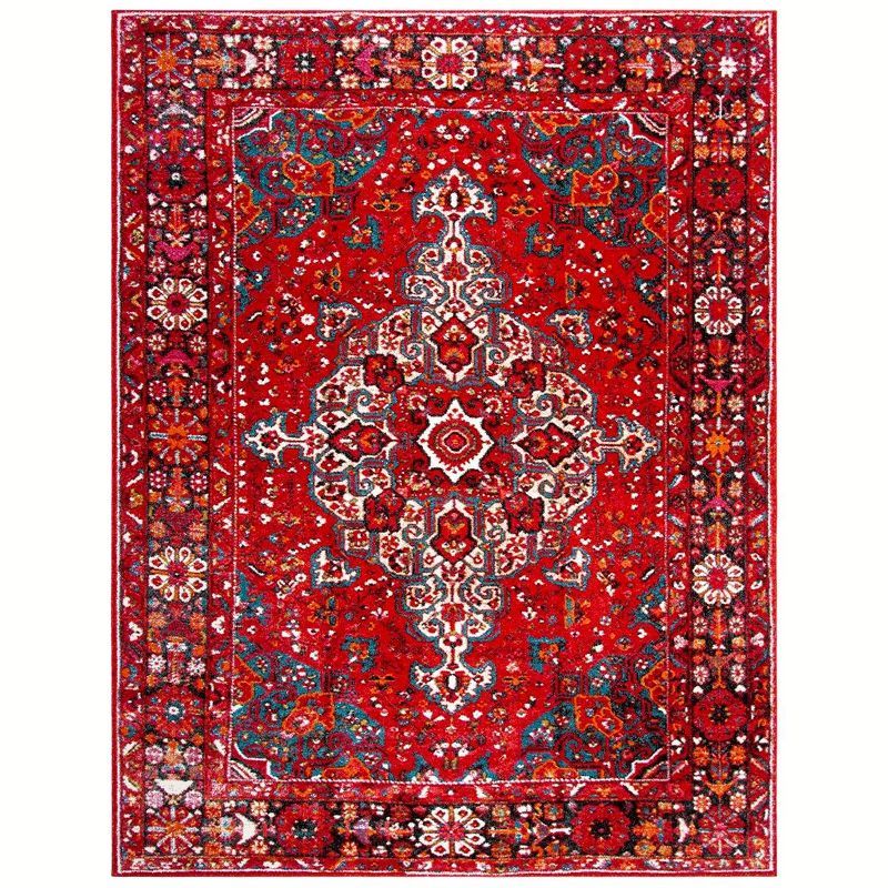 Antique Elegance 8' Round Red Synthetic Easy-Care Area Rug