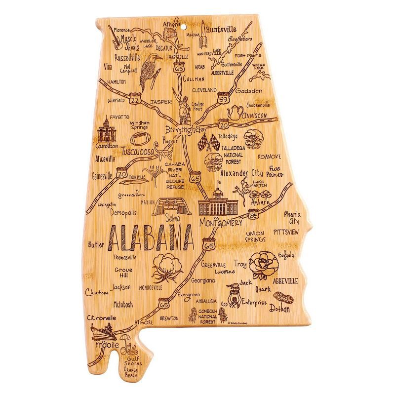 Alabama State Shaped Bamboo Cutting Board with Engraved Artwork