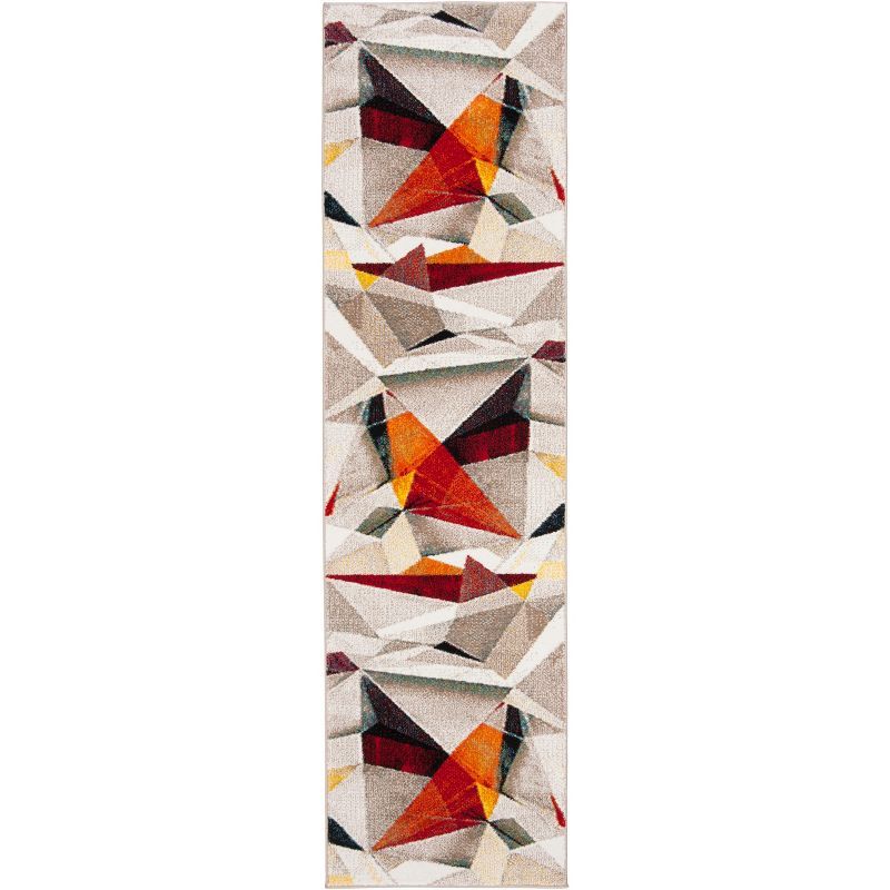 Porcello Light Grey and Orange Abstract Runner Rug