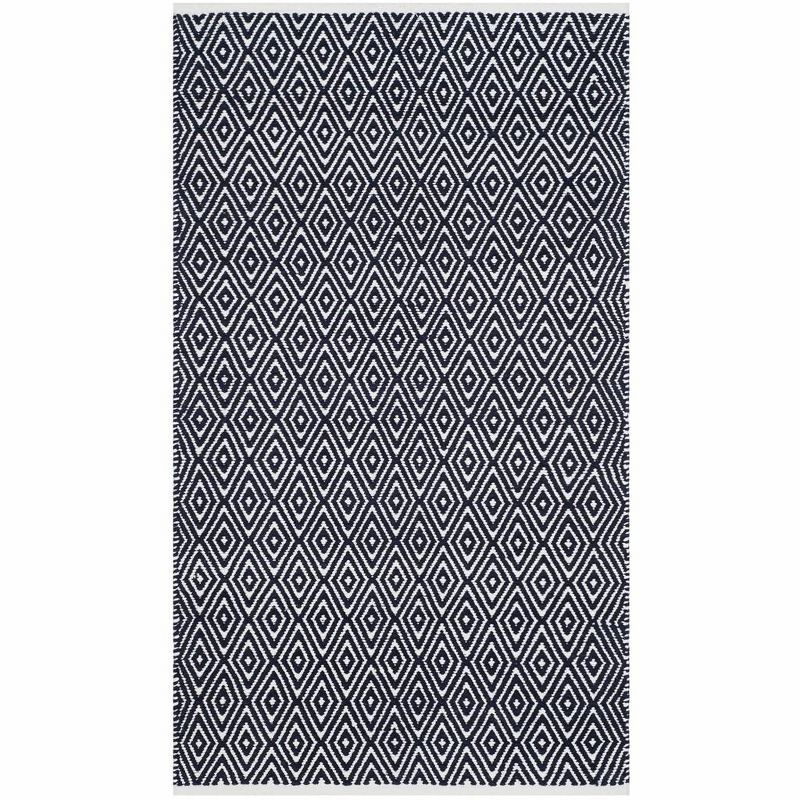 Navy Geometric Handwoven Cotton-Wool Blend Area Rug, 3' x 5'