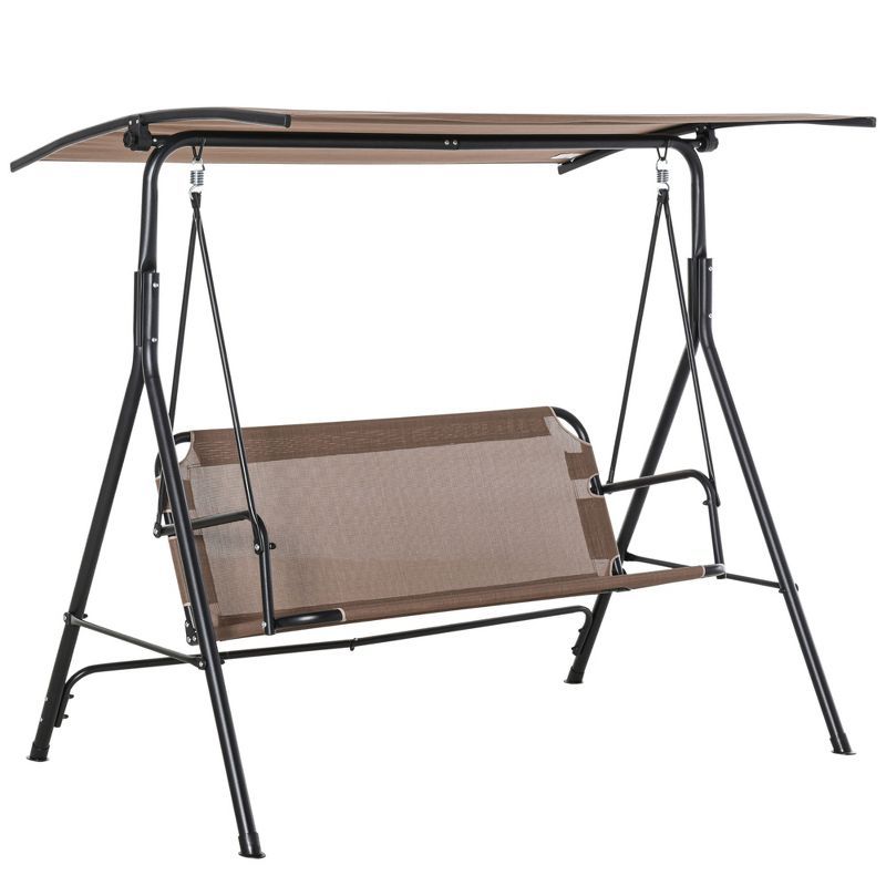 Brown Steel Frame 2-Seater Patio Swing Chair with Adjustable Canopy