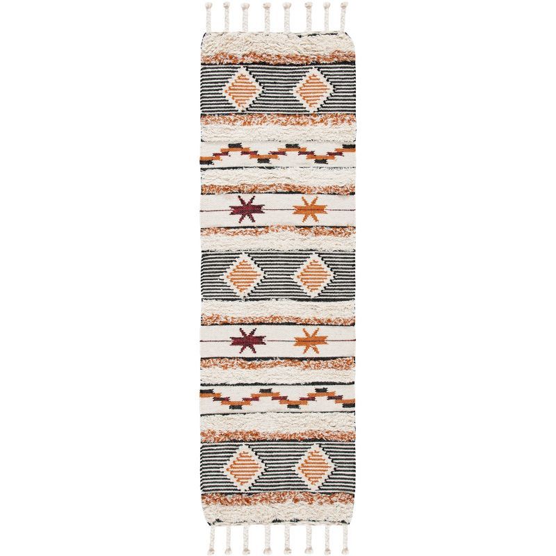 Kenya Hand-Knotted Ivory and Black Wool Runner Rug