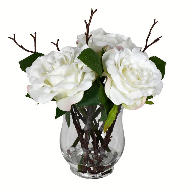 Patriotic White Rose Outdoor Tabletop Arrangement in Glass Vase