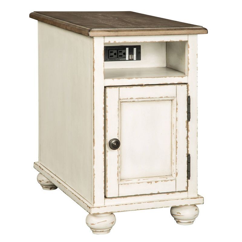 Modern Cottage Charm White/Brown Wood & Metal Chairside End Table with Storage