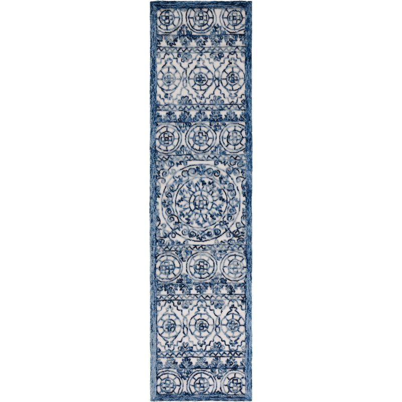 Navy and Ivory Hand-Tufted Wool Runner Rug