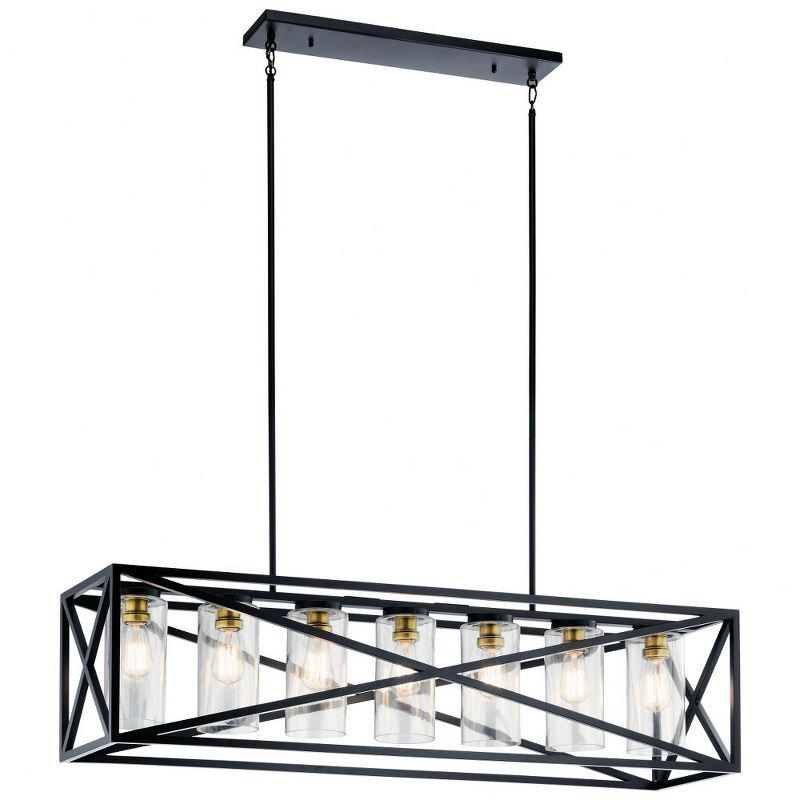 Moorgate 48" Black Steel Cage Linear Chandelier with Clear Glass