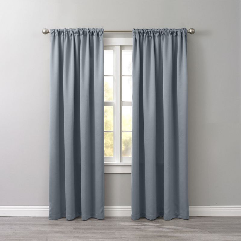 Pewter Room-Darkening Polyester Rod Pocket Curtain Panel