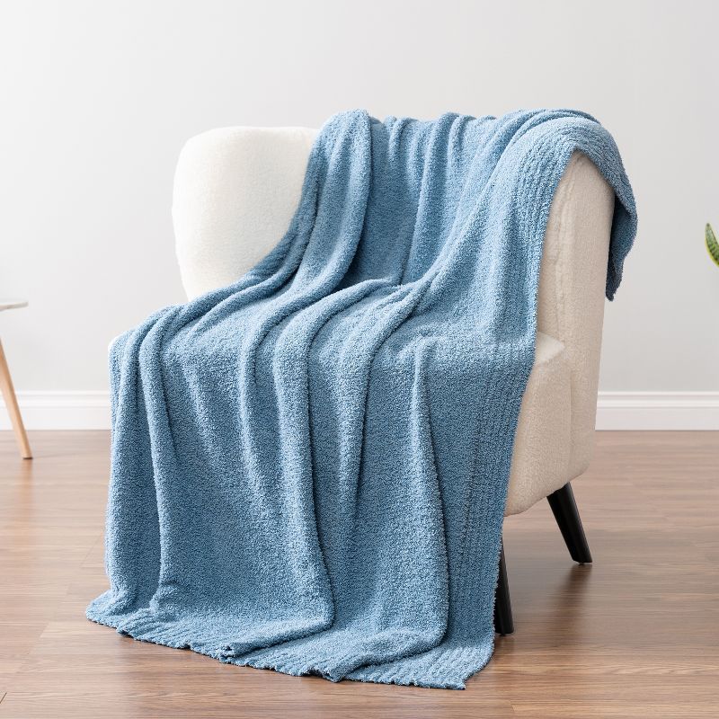 Light Blue Reversible Fleece Knit Throw Blanket, 50x60 Inches