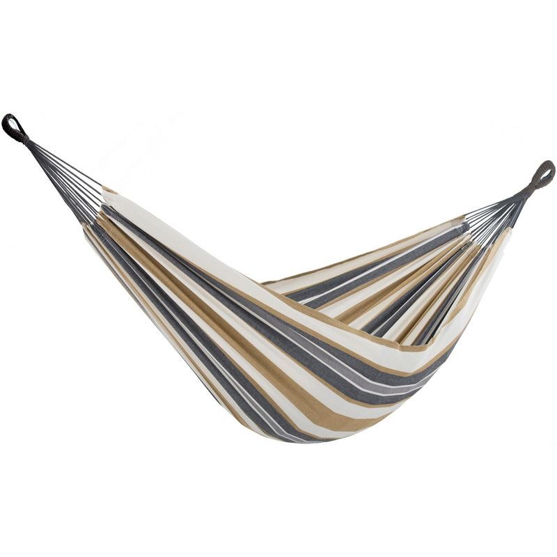 Gray and Gold Striped Cotton Two-Person Hammock