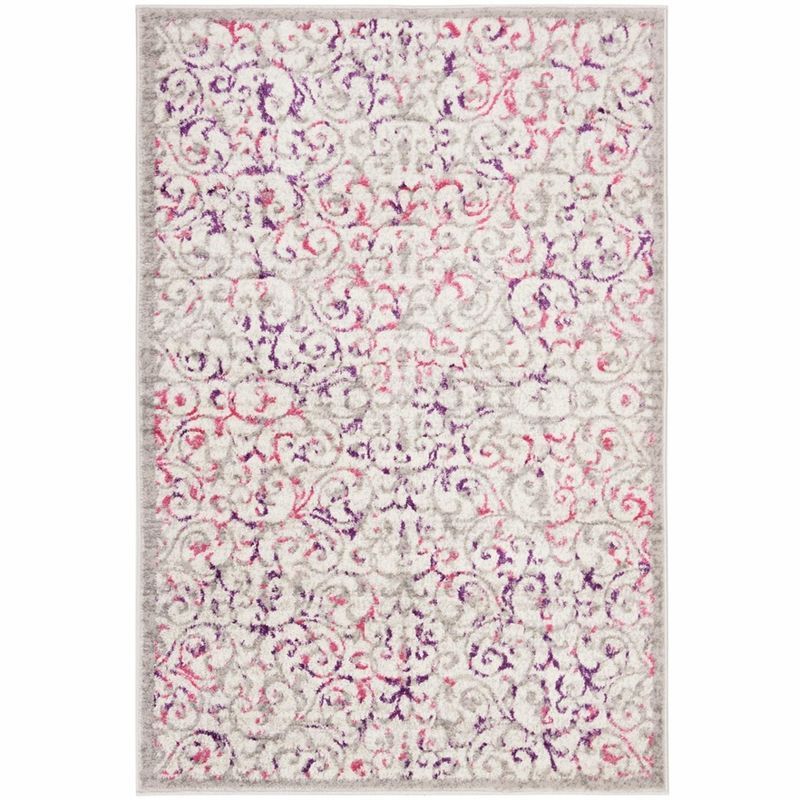 Skyler Ivory and Pink Floral Synthetic Area Rug 4' x 6'