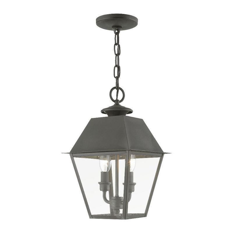 Charcoal Brass 15" Outdoor Pendant Light with Clear Glass Shade