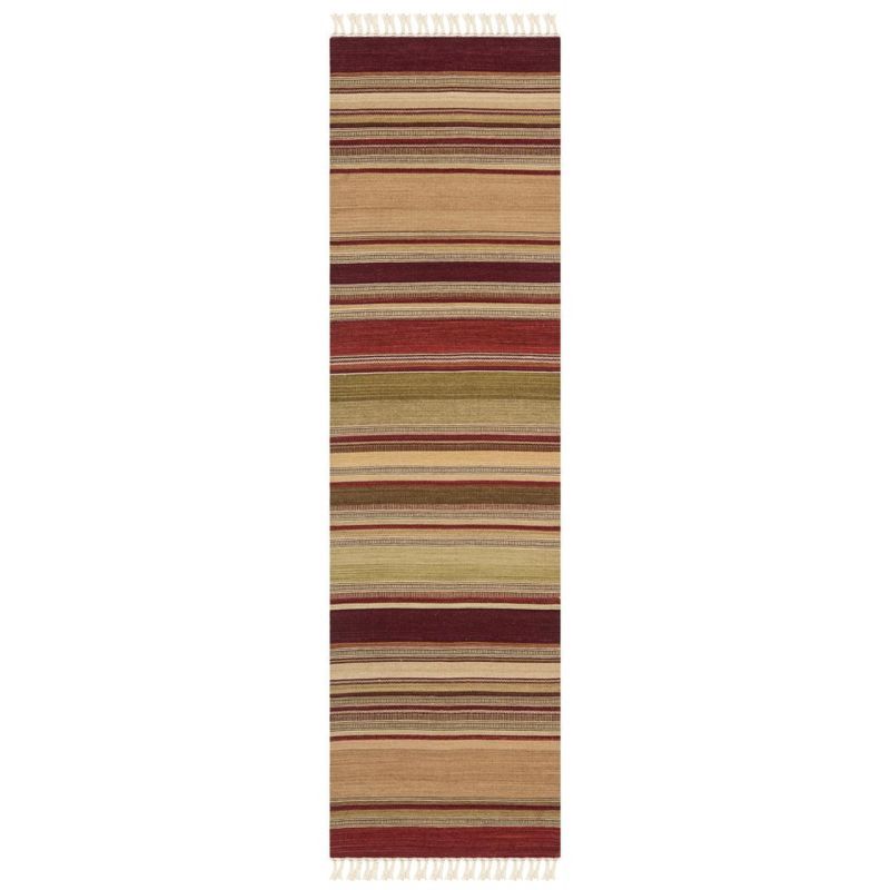 Handwoven Red and Multicolor Wool Striped Runner Rug