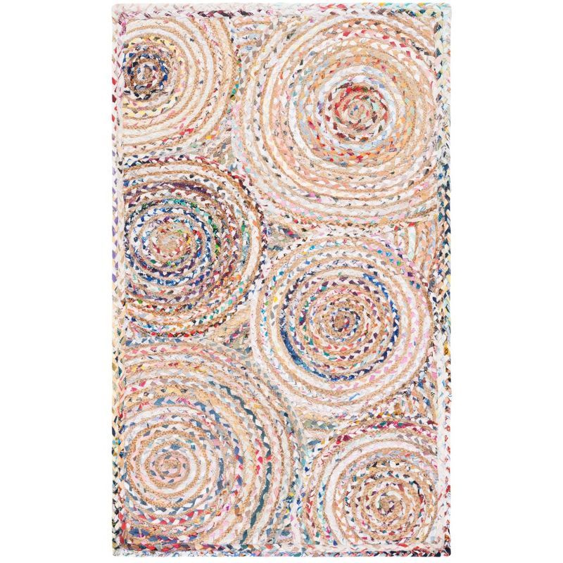 Boho-Chic Multicolor Cotton and Jute Hand-Knotted Oval Rug