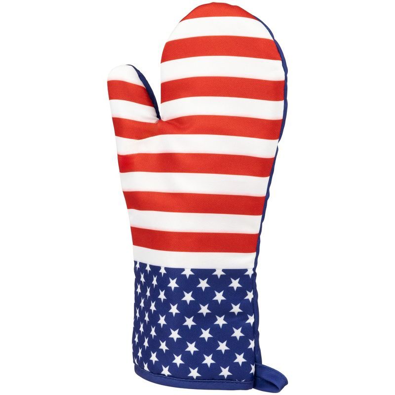 Patriotic Stars and Stripes Polyester Oven Mitts Set