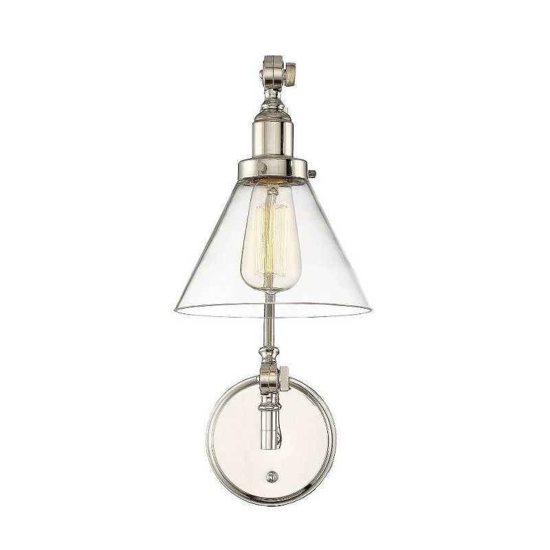 Polished Nickel Adjustable Wall Sconce with Clear Glass Shade