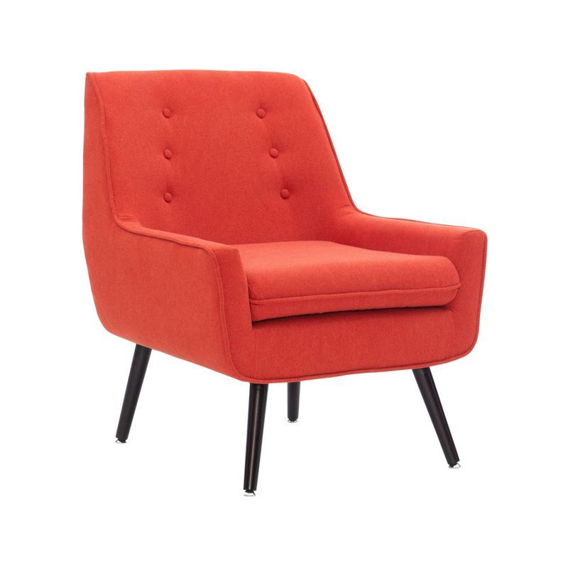 Pimento Red Button Tufted Wood Accent Chair