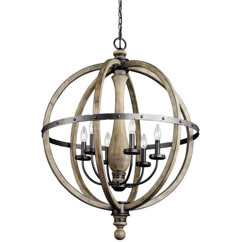 Rustic Country Grey Steel Cage Chandelier with 6 Candle-like Bulbs