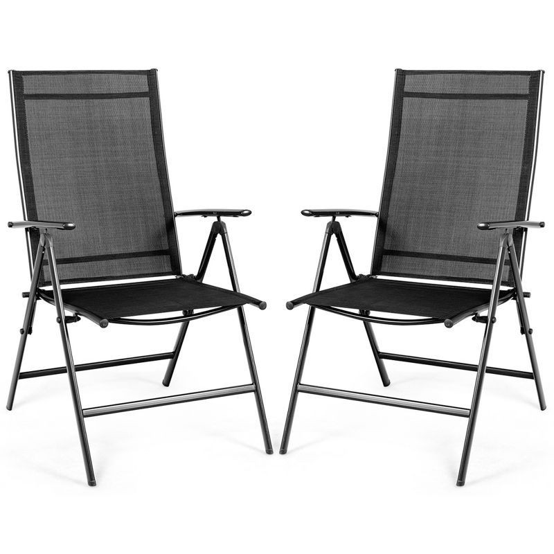 Set of 2 Black Adjustable Folding Patio Dining Chairs