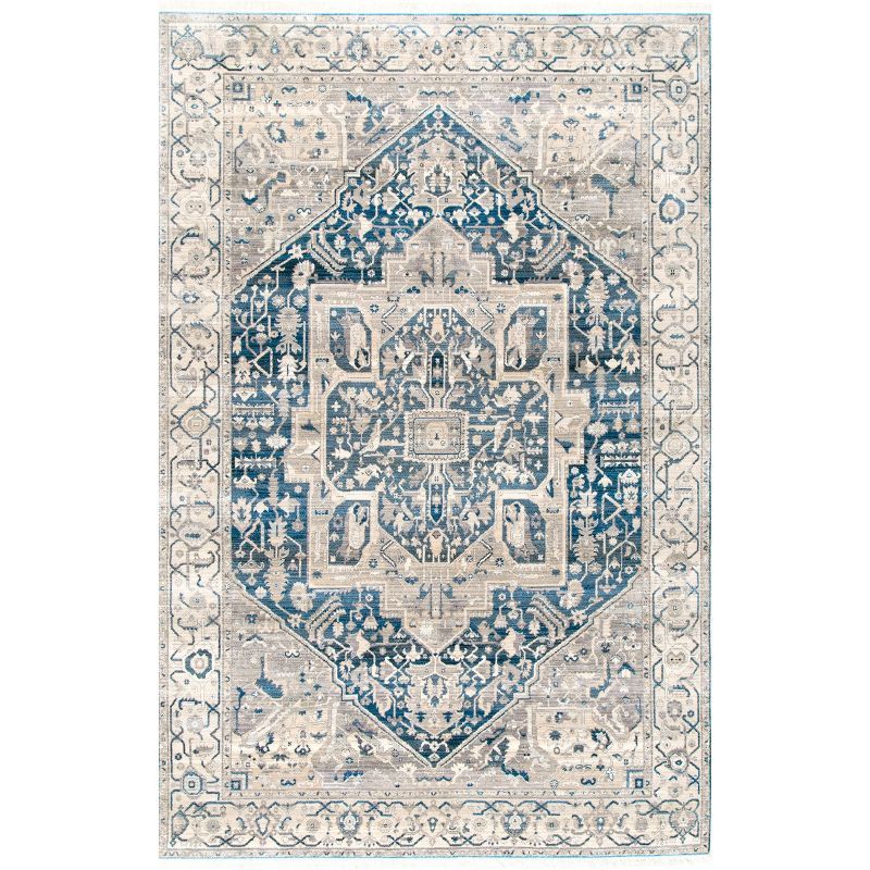 Elegant Gray Medallion 5' x 7' Synthetic Area Rug