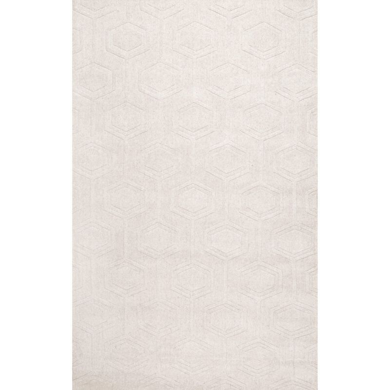 Handmade Ivory Wool 6' x 9' Tufted Geometric Area Rug
