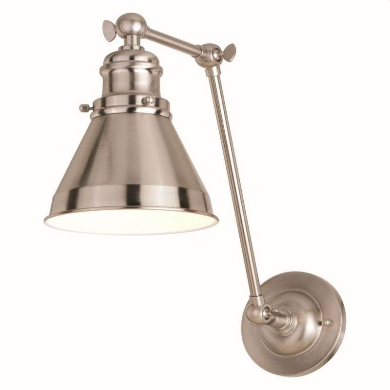 Satin Nickel and Matte White Adjustable Swing Arm Wall Lamp