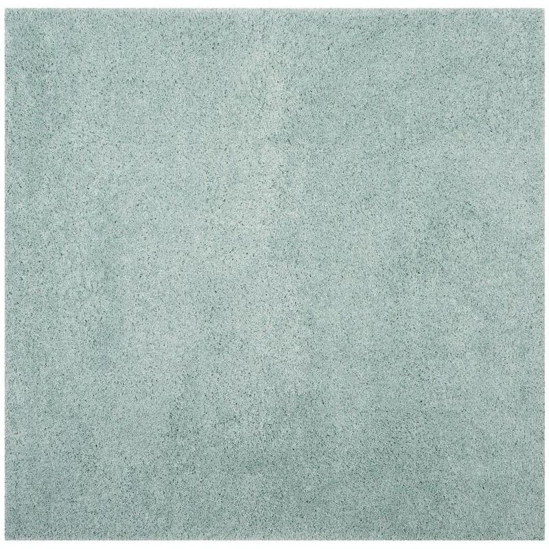 Handmade Light Blue Synthetic Shag Square Area Rug