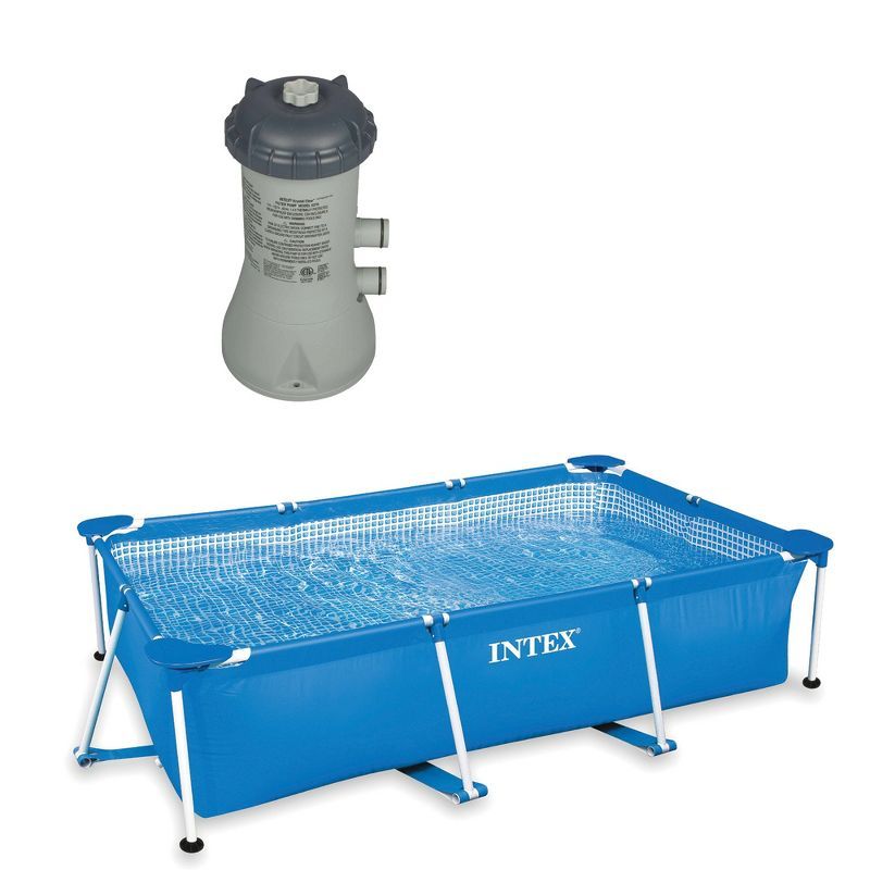 Rectangular Blue Steel Frame Pool with Filter Pump