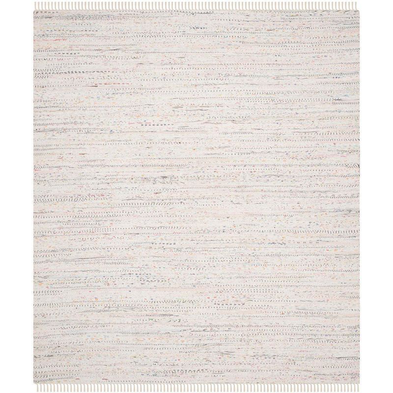 Handwoven Whimsical Stripe Cotton Area Rug, White 54"x16"