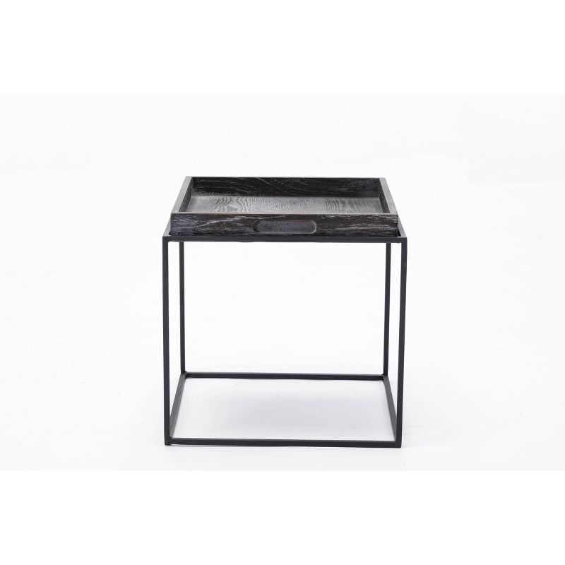 Highlands 17" Dark Gray Removable Oak Wood Tray Side Table