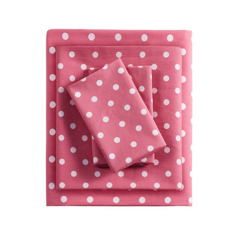Queen Dark Pink Polka Dot Cotton Percale Sheet Set