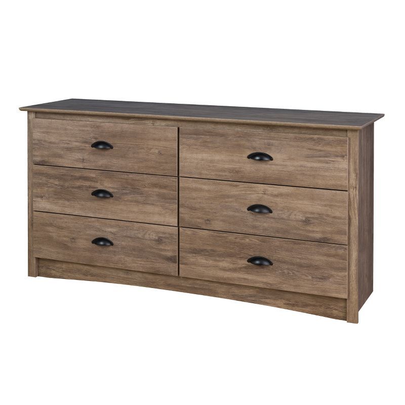 Drifted Gray Coastal Double Dresser with Six Drawers