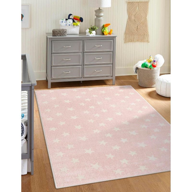 Pink and Ivory Rectangular Kids' Star Pattern Rug