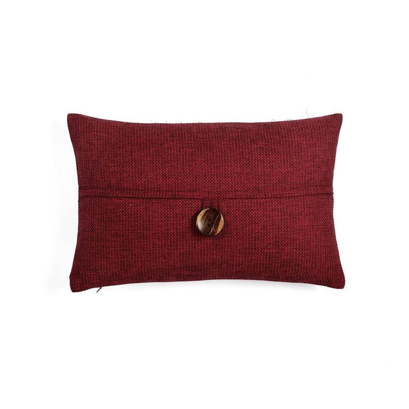 Red Woven Button Accent Lumbar Pillow Cover 13" x 20"