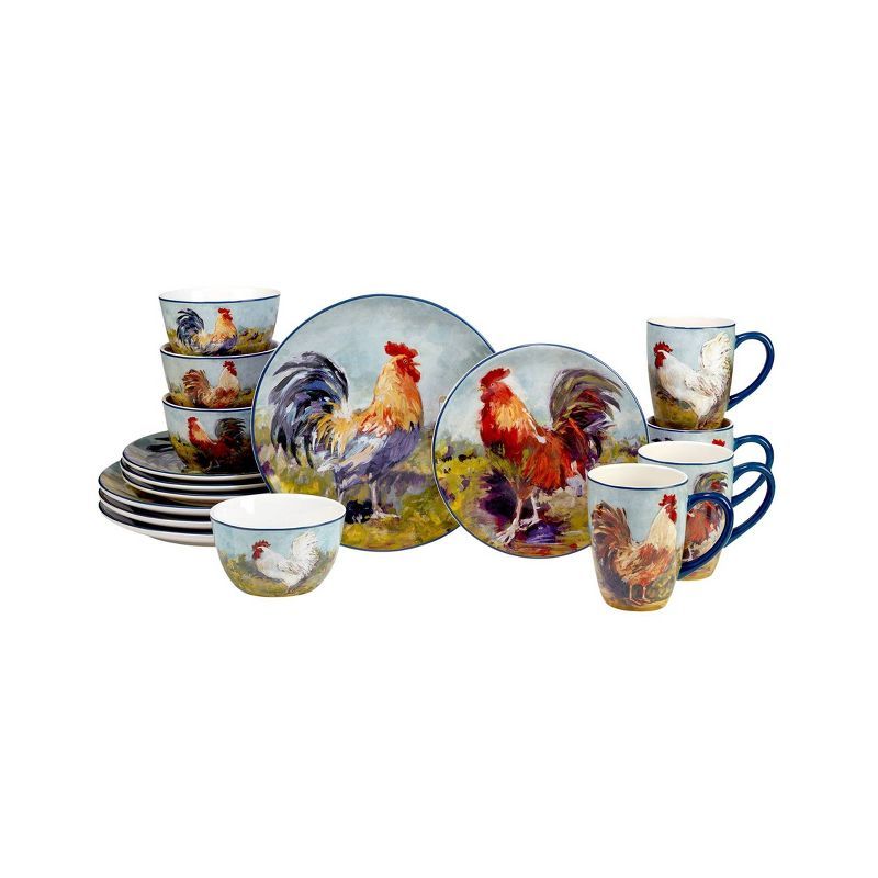 Rooster Meadow Multicolor Ceramic 16-Piece Dinnerware Set