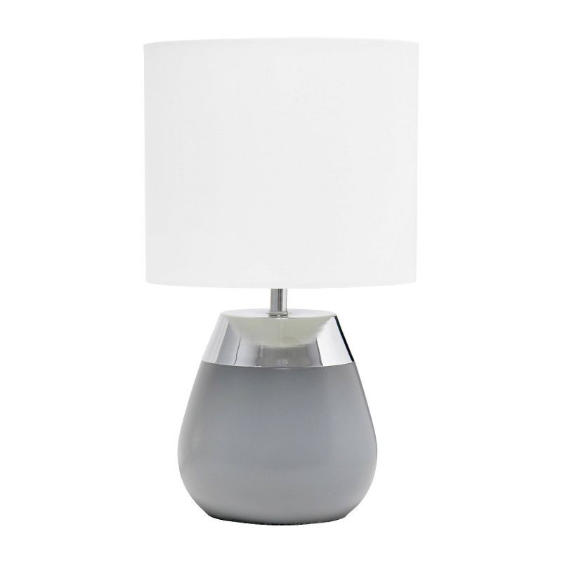 14" Tall Modern Gray and Chrome Touch Nightstand Lamp with White Shade