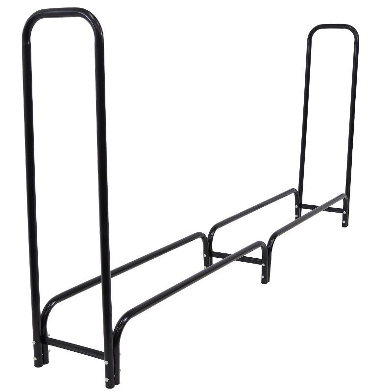 8-Foot Black Powder-Coated Steel Firewood Log Rack