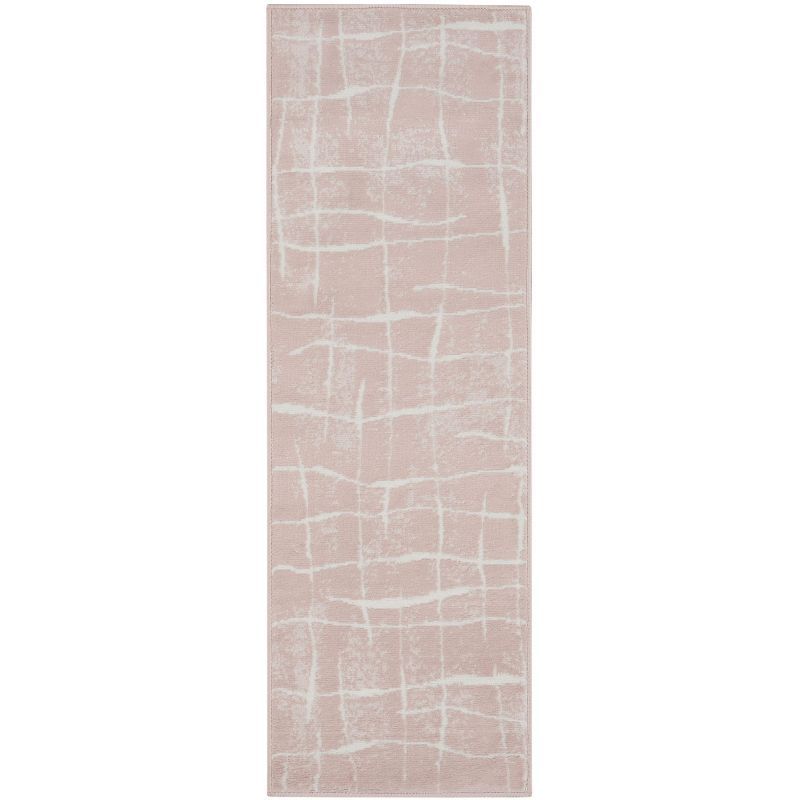 Abstract Pink Ivory Synthetic 2' x 6' Reversible Area Rug