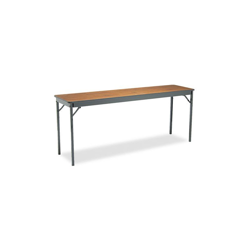 Walnut and Black Rectangular Folding Table with Steel Legs