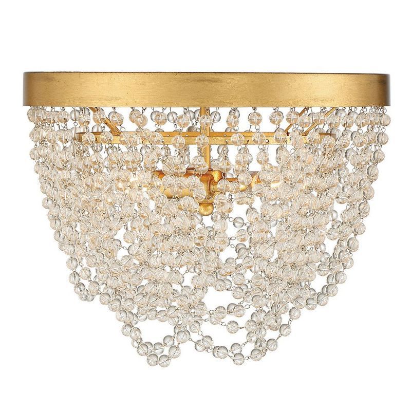 Antique Gold and Clear Glass Beaded 3-Light Flush Mount