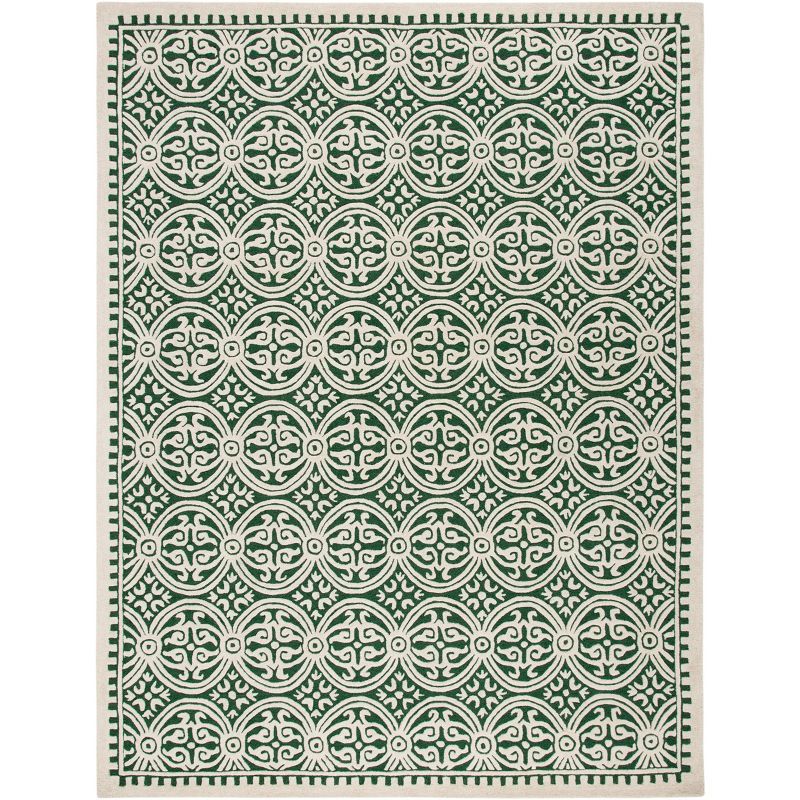 Ivory and Green Hand-Tufted Wool 8' x 10' Area Rug